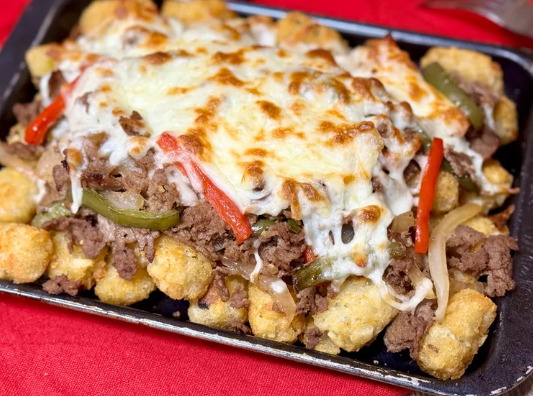 Philly Cheesesteak Smothered Tater Tots